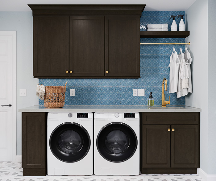 Home Office and Laundry Room with Brown Stained Cabinets - MasterBrand