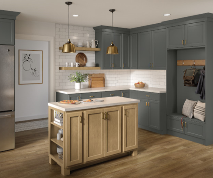 Casual Living with Painted and Birch Kitchen Cabinets