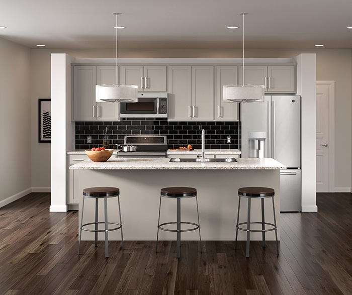 Open Concept Gray Kitchen Cabinets