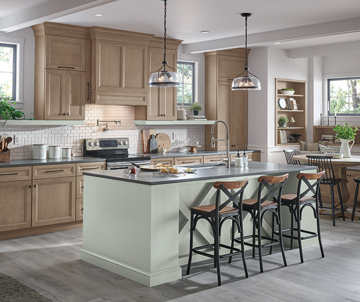 On-Trend Kitchen with Blue-Green Island Cabinets