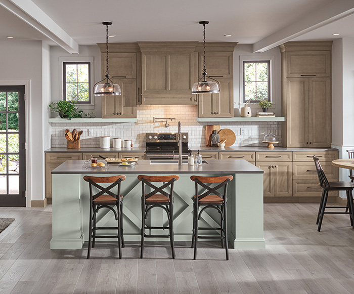 On-Trend Kitchen with Blue-Green Island Cabinets