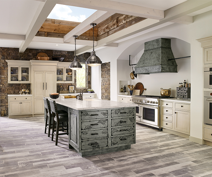 Two Tone Rustic Kitchen with Inset Cabinets