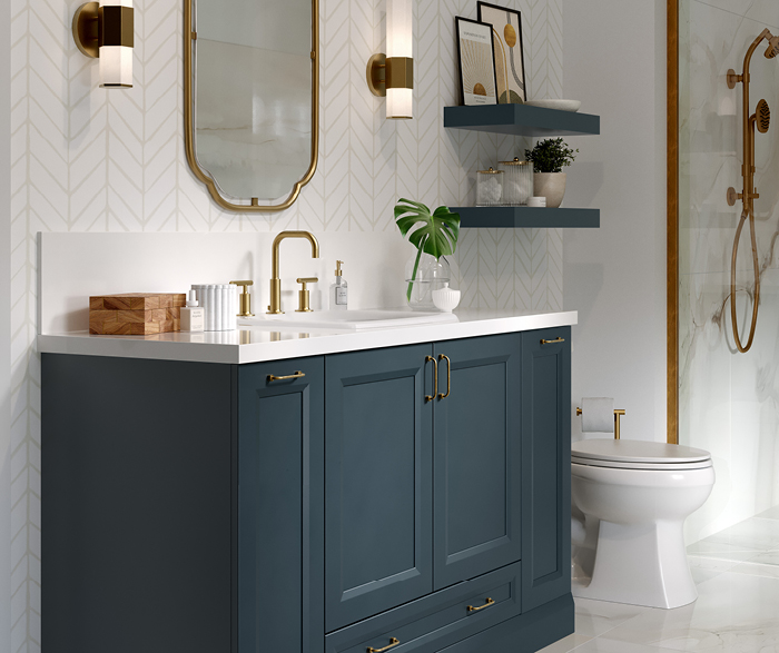 Blue Bathroom Vanity with Gold Hardware