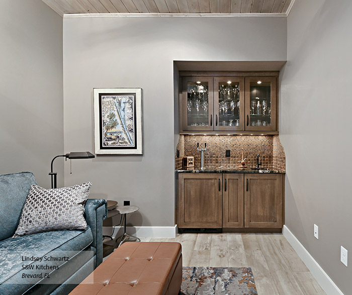 Wet bar cabinets in Riverbed finish on Quartersawn Oak