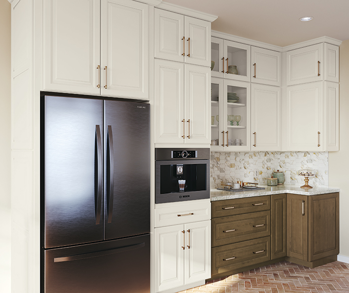 Classic Medium Stain and Off-White Kitchen Cabinets