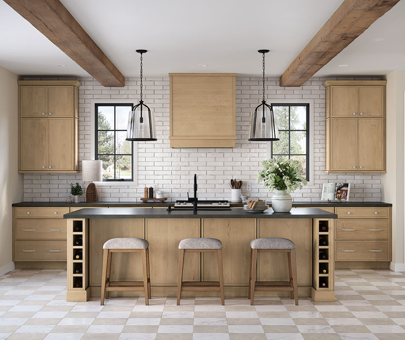 neutral tones kitchen with light wooden cabinetry