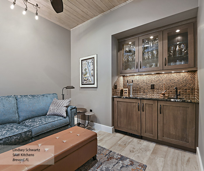 Wet bar cabinets in Riverbed finish on Quartersawn Oak